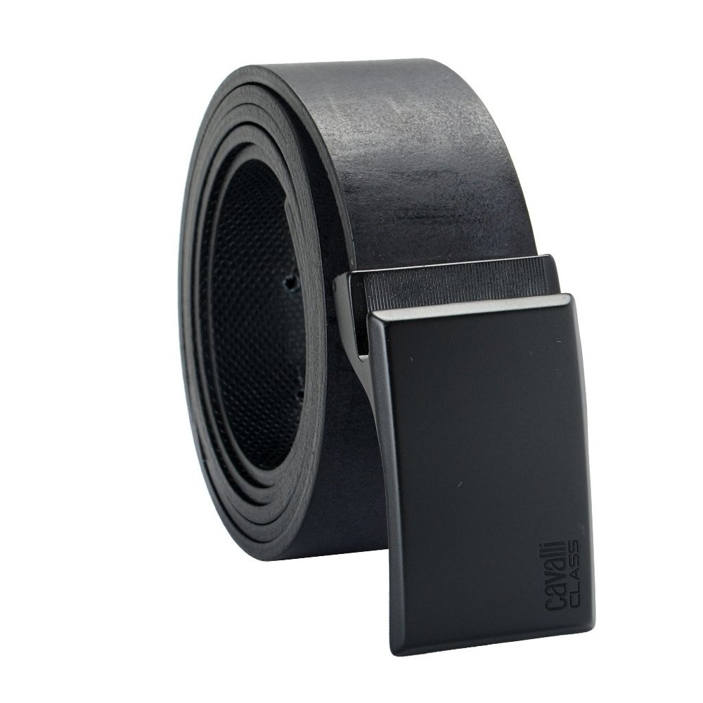 Cavalli Class Men's Black 100% Leather Buckle Decorated Belt